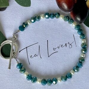 STERLING silver & glass bead bracelet 8”